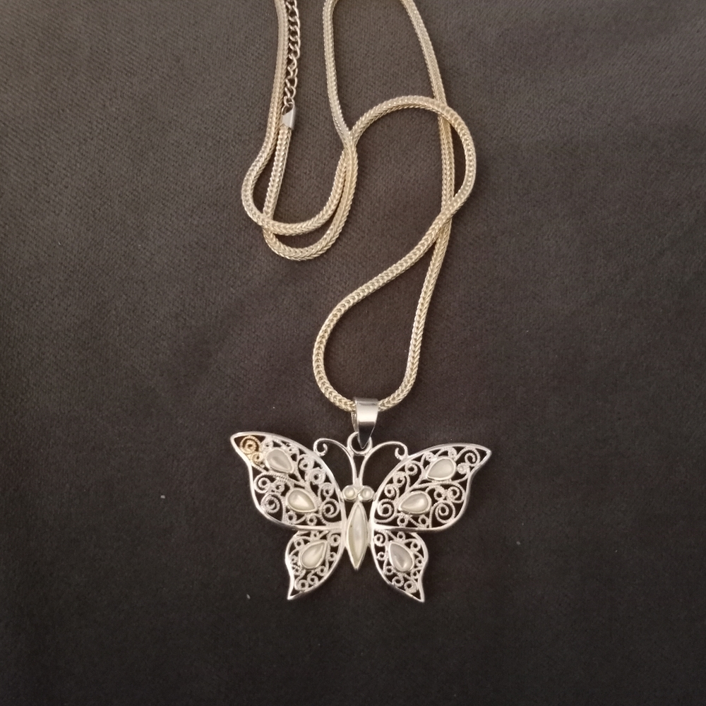 Mother of pearl butterfly pendant with chain